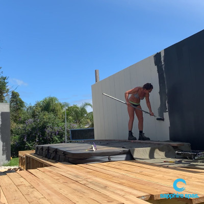 CLICK TO VIEW VIDEO : painting the feature wall James Hardie Scyon cladding 400mm smooth