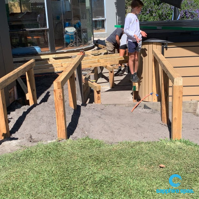 CLICK TO VIEW VIDEO : with stumps & bearers in place, the final timber is nailed into place to complete the decking subfloor