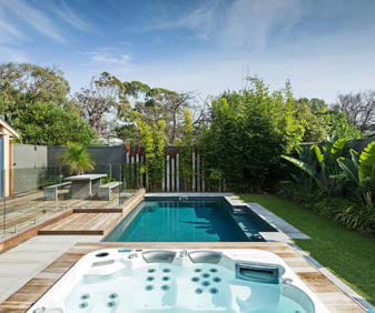 Within fenced pool area