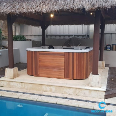 Spa pool positioned perfectly beside inground swimming pool thanks to the team @ West Coast Spas Perth