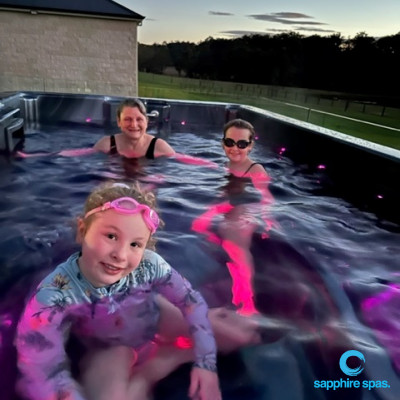 The grandchildren love it! Happy customers enjoying myIndulge5.0m swim spa thanks to the team @ mySpaPakenham