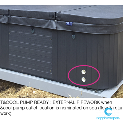 HEAT&COOL PUMP READY : EXTERNAL PIPEWORK when heat&cool pump outlet location is nominated on spa (flow & return pipework)