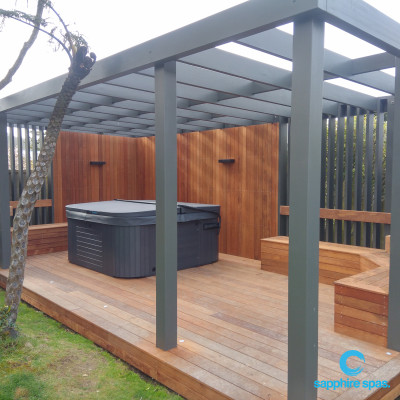 Spa pool protected by a pergola thanks to the team at Wrights Pool & Spa NZ