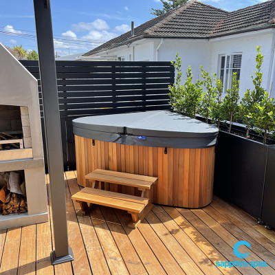 mySpace nestled into this outdoor area beside a cosy open fire thanks to the team @Paramount Pools Takapuna