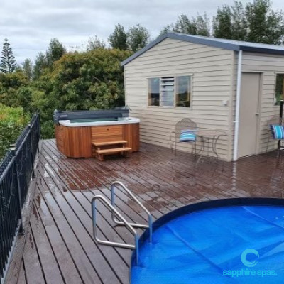 Spa pool nestled beside our swimming pool thanks to the team @ Paramount Pools & Spas NZ